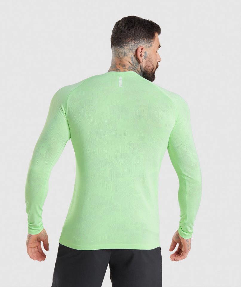 Koszulki Gymshark Geo Seamless Long Sleeve Męskie Głęboka Zielone | PL 326TLK